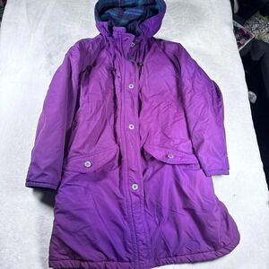 Vintage L.L.Bean Jacket Womens Large Purple Hooded Parka Lined Made in‎ USA 90s